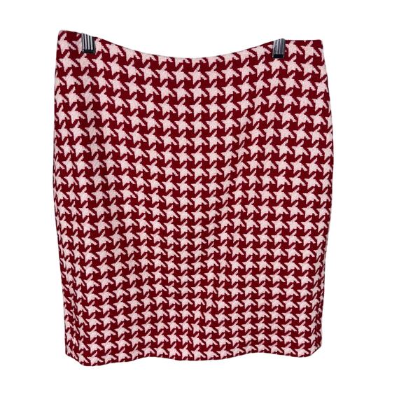 Talbots Women's 2 (XS-S) Red Houndstooth Wool Blend Casual Preppy Pencil Skirt - Picture 1 of 9